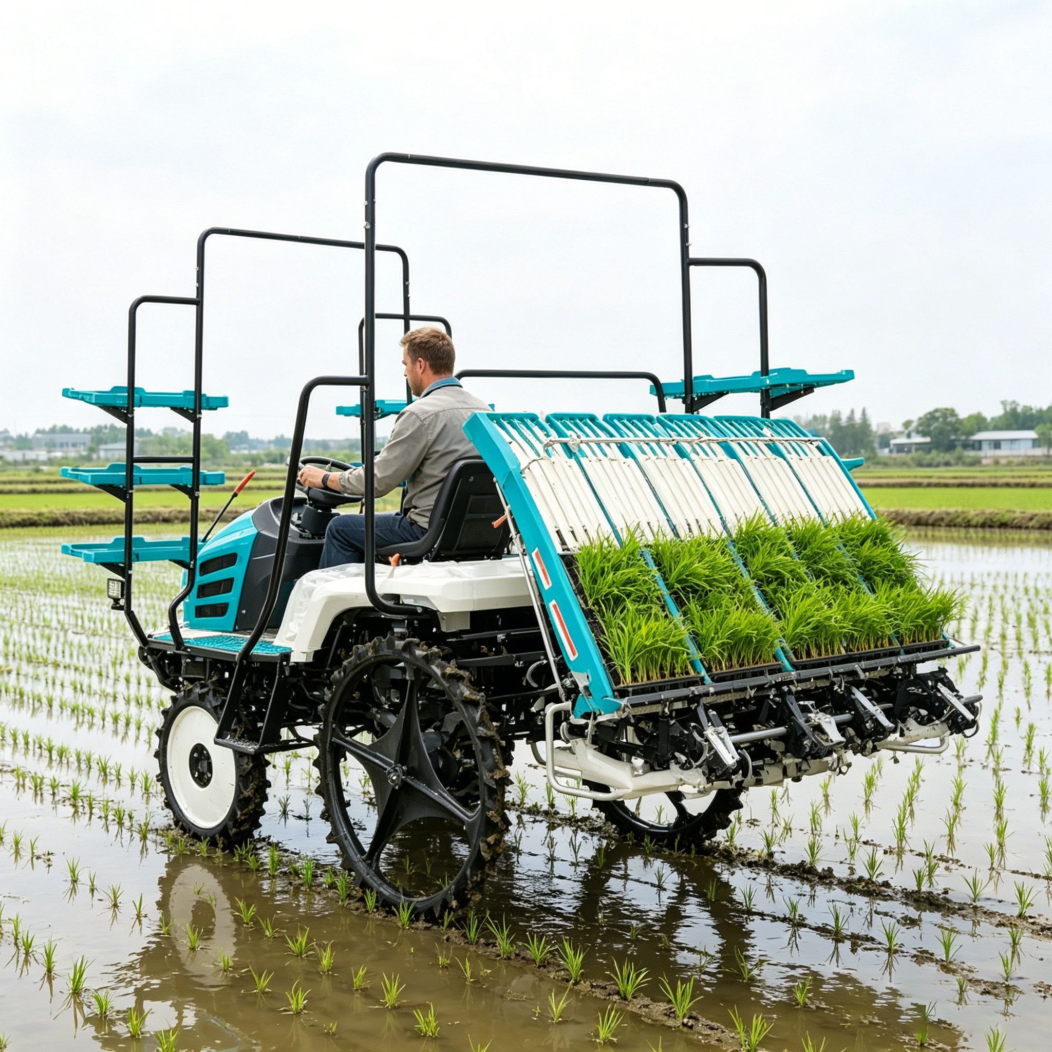 Rice Planter in Paddy Field